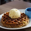 Brioche French Toast Waffles • Brioche bun soaked in our Amaretto-laced mixture to bring out a waffle-ised French Toast