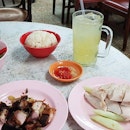 Traditional chicken rice and roast pork at Yet Con.