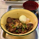 “72-hours” beef bowl from Tie Fun Wan (iron rice bowl) + a nice runny egg on the side ($15)