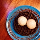 Gourmet Charcoal Waffle & Double Scoop & Salted Caramel Sauce ($16)