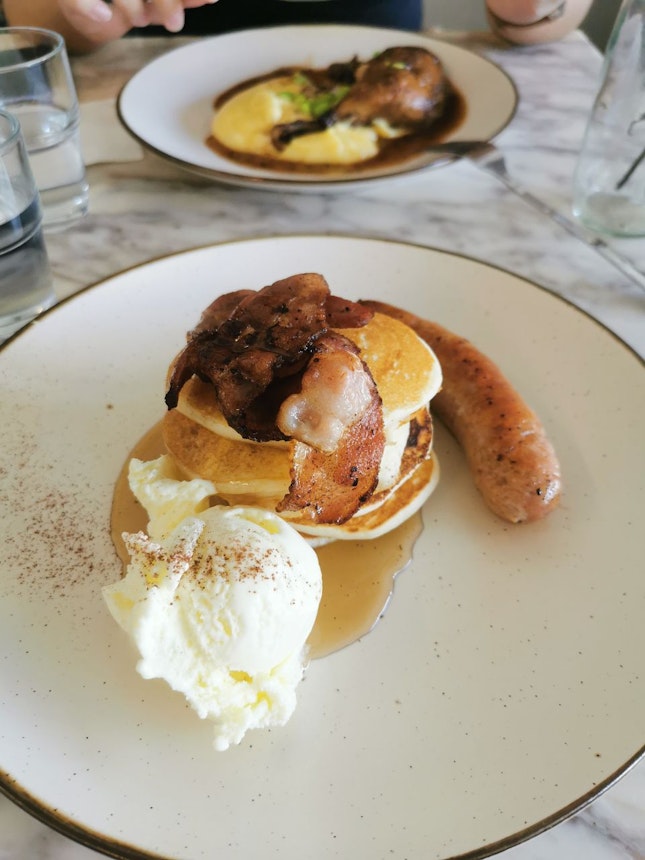Pancakes With Ice Cream And Bacon