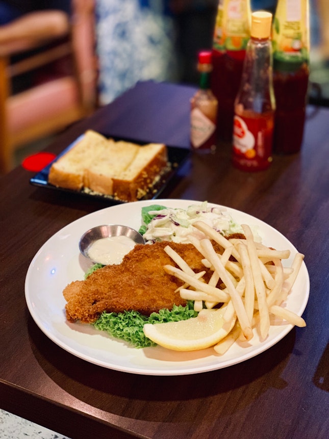 Fish & Chips with choice of 2 sides ($12.90)
