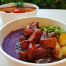 Sous Vide Bbq Pork Belly with Sweet Purple Potatoes, Pineapple and Edamame 