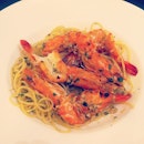 Aglio olio spaghetti with prawn-my favourite combination !