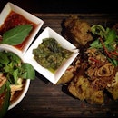 “Bebek Madura” twice cook duck with sambal mangga & Balinese sambals.