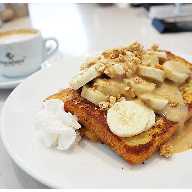 Start the day on a sweet note with this salted caramel banana French toast from Pacamara Boutique Coffee Roasters.