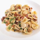 Orecchiette from In ITALY – forest mushrooms sauce and crispy parma ham.