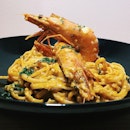 Laksa linguine pasta with prawns from The Fickle Mussel.