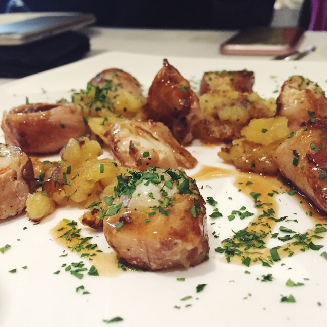 Pan-fried Crayfish wrapped in Iberian Pork and "Trinchat" Truffle Potatoes ($29)
