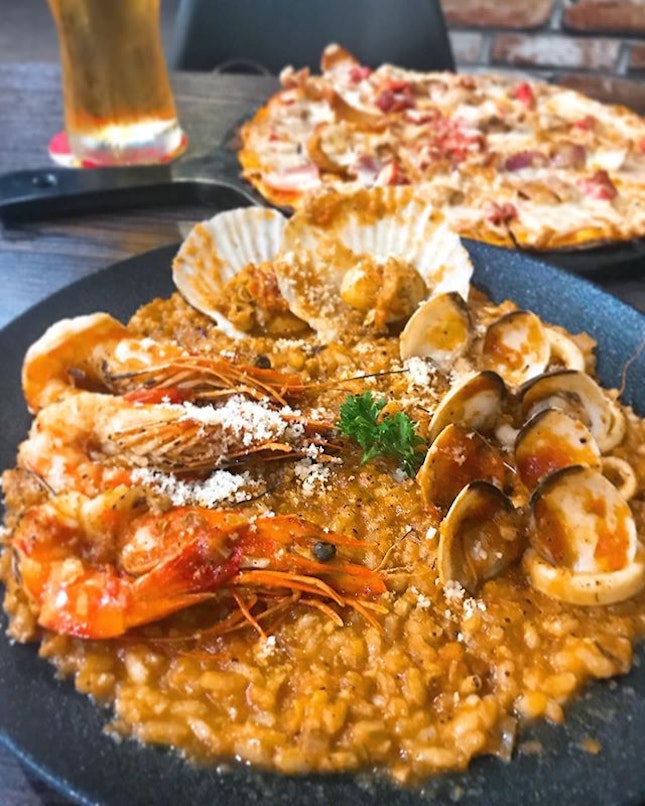 Risotto Marinara ($19.50) & Meat Lover’s Pizza ($18.50) 