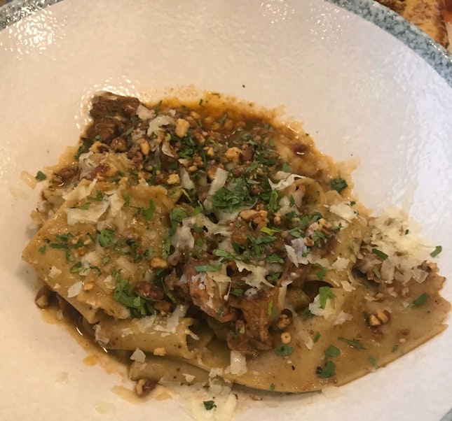 Chestnuts Pappardelle, 8 hours braised ossobuco ragu & candied walnuts [$29]