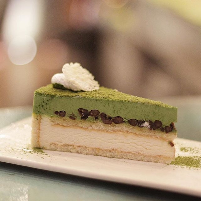 Matcha Mousse Cake  Nothing beats a pillowy soft matcha mouse cake with a layer of sweet red beans sandwiched in between.