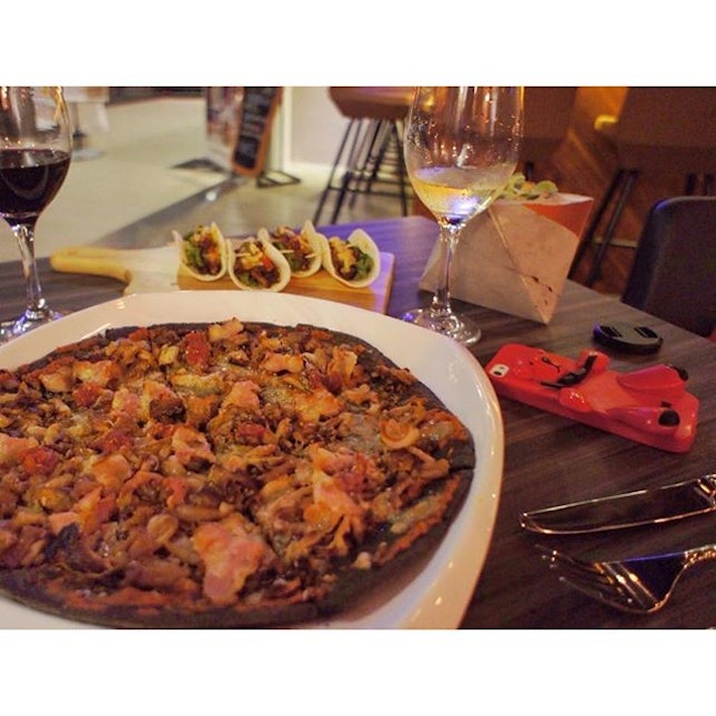 Tortilla based pizza with shredded pork, bacon, & chorizo 🍴😋❤️ #eighthavenuekl #dindins