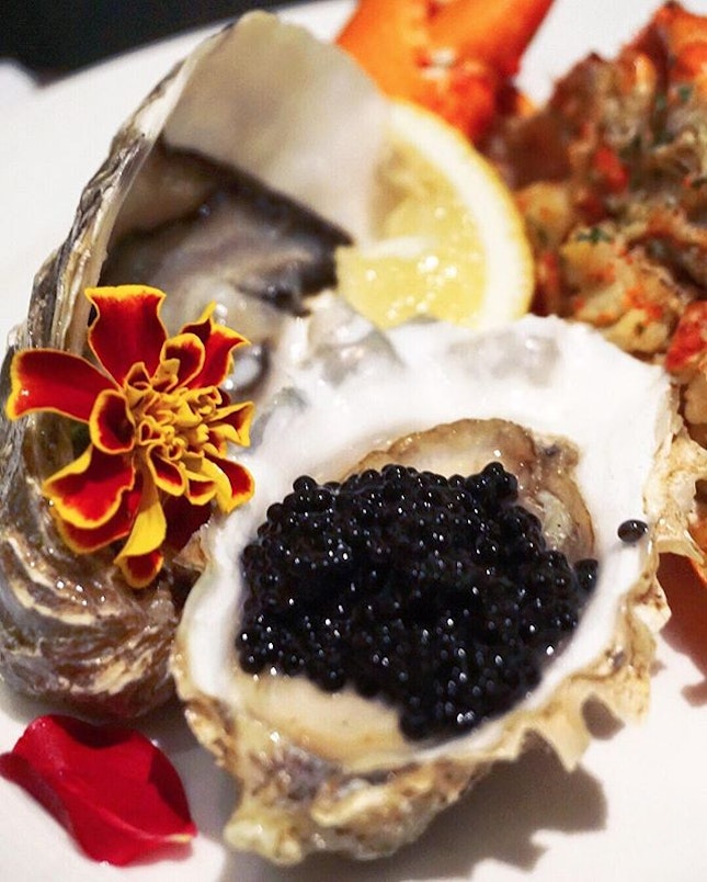 Glorious treat with oysters & caviar.