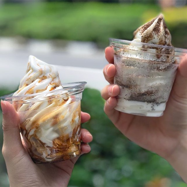 Signature softserve [$3.90/ cup, $4.50 with toppings] .