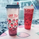 Liho's newest drinks: the Strawberry Latte (L) and Strawberry Green Tea (R) (both $6.60 for medium size and $7.60 for large size which is pictured here).