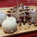 Their signature snowflake waffles in buttermilk.
