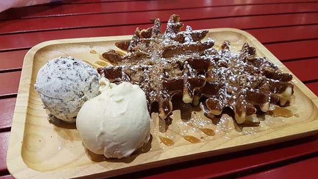 Their signature snowflake waffles in buttermilk.