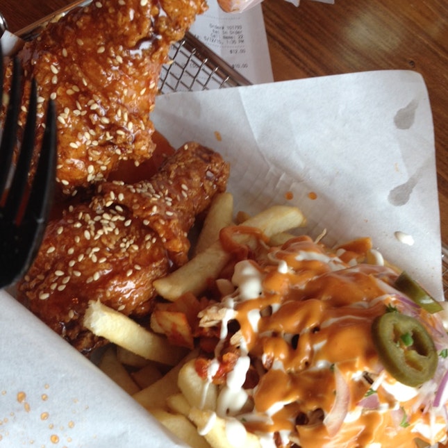 Sweet Sauce Chicken With Kimchi Fries $12