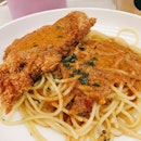 Spaghetti With Battered Chicken & Laksa Sauce