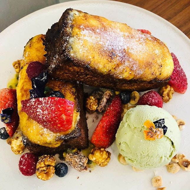 Love for french toast- Finally tried the Creme Brûlée french toast with pistachio ice cream!