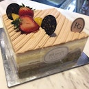 Rive Gauche Mont Blanc ($36) 🎂 Check out this lovely yummy cake from Rive Gauche 😱Vanilla sponge layered with smooth chestnut filling and whipped cream.