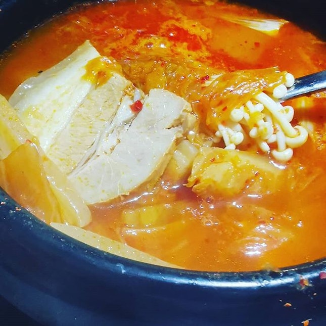 Pork belly kimchi soup.