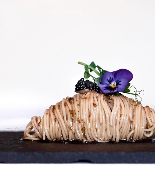 Chilled Angel Hair Pasta with Black Winter Truffle and Caviar ($68/$78 for 6/7 course Winter Menu).