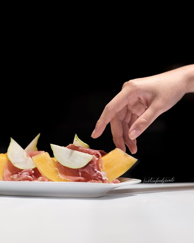 36 Months Old Parma Ham served with Melon and Pear ($26).