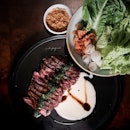 Glazed oyster blade steak, with Asian pesto sauce and kimchi ($40 for 200g or 2-3 pax; $75 for 400g or 4-5 pax).