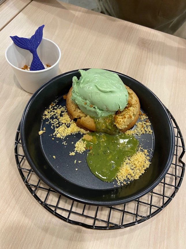 Matcha Lava Cookie With Mango Passionfruit Ice Cream ($10)