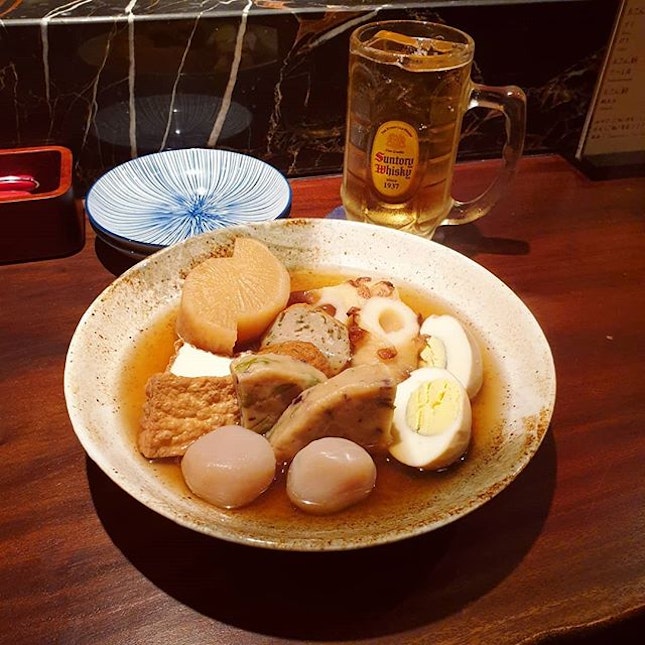 Delicious and comforting Japanese oden with daikon chunks and fish cakes in light soy dashi broth.