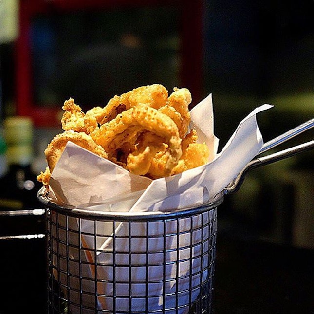 Ika Geso Karaage S$10.80 (Deep fried squid tentacles with salted egg tartar sauce) from @borutosingapore 
Love of course!