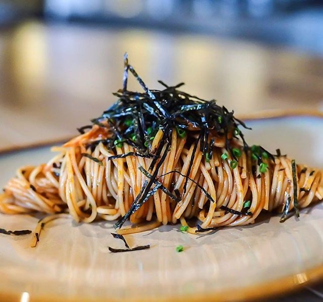 CBD Lunch at @mythzmyths [Cold Appetiser] Cold Capellini with Hot Soy, Sakura Ebi and chinese Black Vinegar.