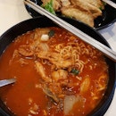 Chicken Kimchi Ramyeon with Fried Gyoza!