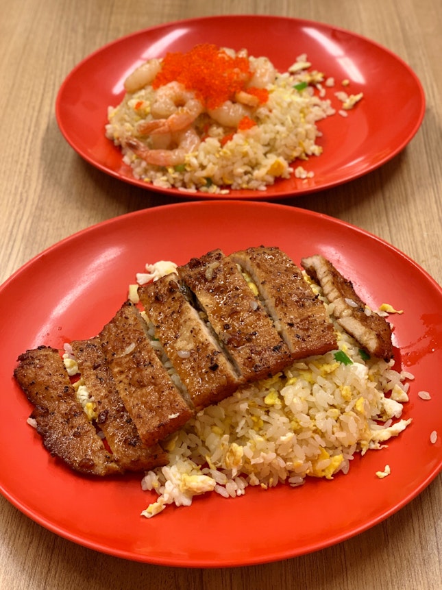 Egg Fried Rice With Pork Chop ($6.50) / Shrimp And Tobiko ($6.50+$1)