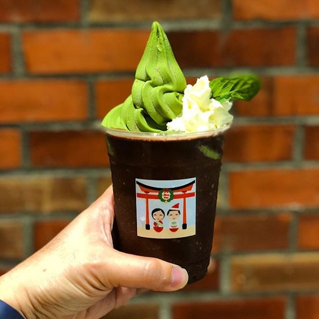 Iced Nama chocolate mint float with matcha softserve ($9).