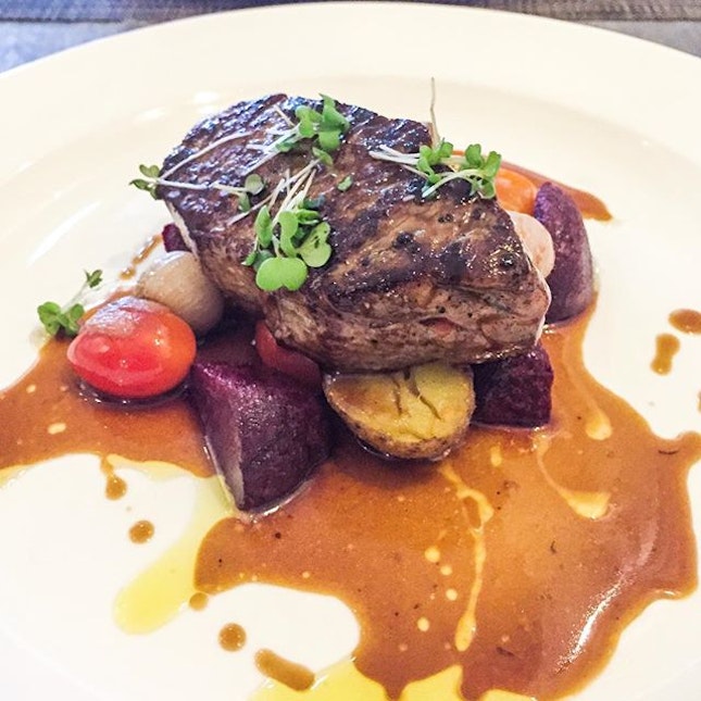 Australian Grass Fed Angus Striploin ($28), served with roasted beets, confit shallots, cherry tomatoes, baby potato and red wine veal jus.