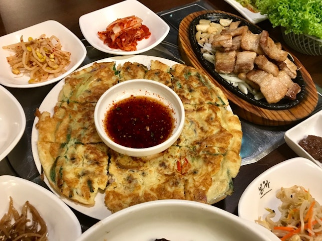 Seafood Pancake (RM32), Pork Belly BBQ (RM34)