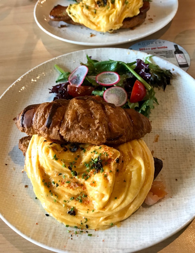Scrambled Eggs With Croissant & Smoked Salmon ($20)