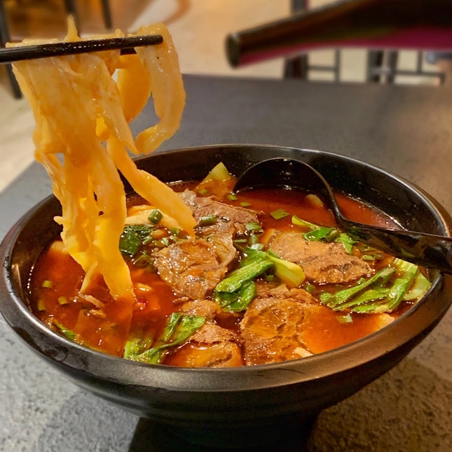 Handmade noodles with beef in Mala broth ($13.90)