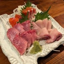 Toro, buri and sake (salmon) from the Nagano region.