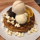 Triple Scoops With Banana Brulee Waffles
