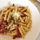 Penne Olio With Beef Bacon & Mushrooms