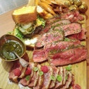 [Kinou] - Carnivores' dream comes true with Vegan Nightmare Platter ($99) which consits of 220g Wagyu Ribeye, Kinou Signature Burger, Magret Duck Breast, Lamb and Chicken Sausage, and Hasselback Potatoes.