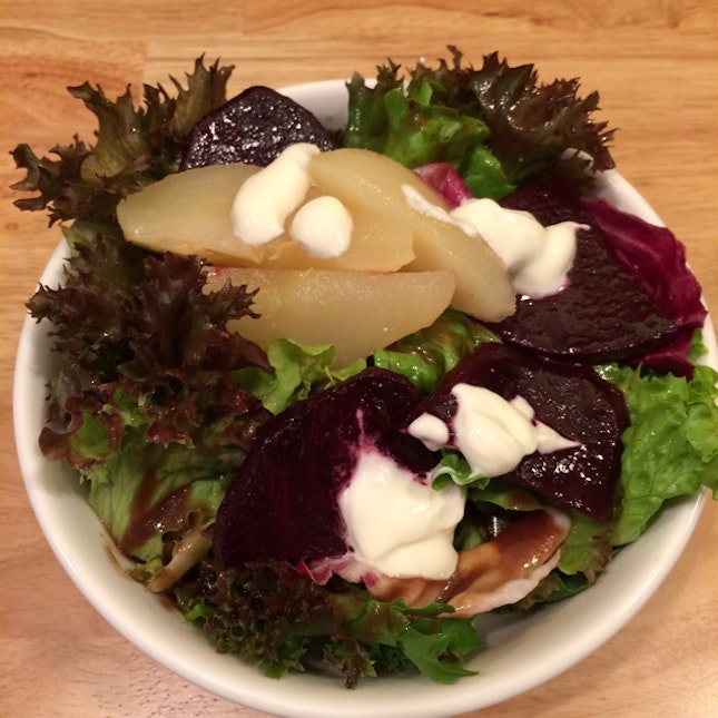 Roasted Beetroot and Fragrant Pear Labneh Salad $5.90 (petite) $9.00 (large)