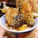 Trying out the Spicy Anago Tendon.