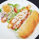 Another new item on the August menu- this Chicken Sausage Sandwich is topped with CHILI CRAB sauce for a real ooommphhh!