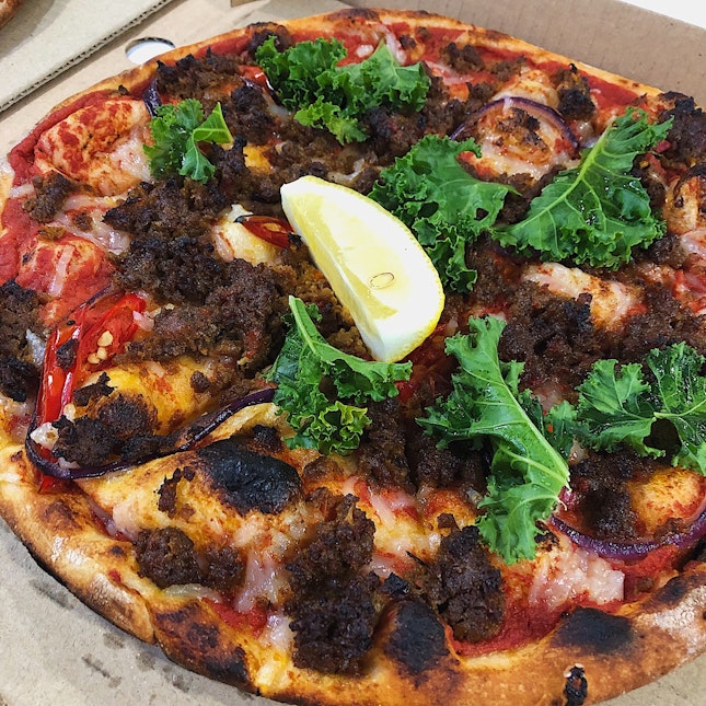 Curried Beyond Beef Pizza ($26)