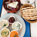 Dips platter ($24) and Greek salad ($16)